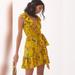 Anthropologie Dresses | Anthropologie Maeve Floral Wrap Ruffle V Neck Mini Dress Size S | Color: Gold/Yellow | Size: S