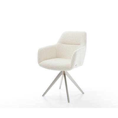 DELIFE Esszimmerstuhl Pejo-Flex Bouclé Weiß Kreuzgestell kantig Edelstahl Taschenfederkern, Esszimmerstühle Image