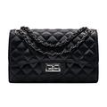 Eveupp Quilted Purse with Chain Strap Black Crossbody Bags for Women Faux Leather Shoulder Bag Clutch Purses, Black Metal&leather Chian-medium