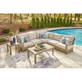 Signature Design by Ashley Silo Point 3-Piece Outdoor Sectional w/ Coffee Table & End Table Wood/Natural Hardwoods in Brown/White | Wayfair