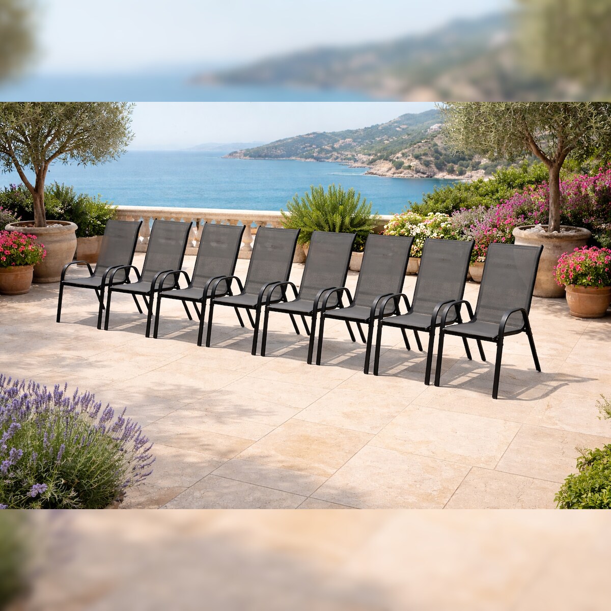 Mojawo 8er Outdoorstuhl Gartenstuhl Stapelstuhl Metall Textilen Anthrazit Image