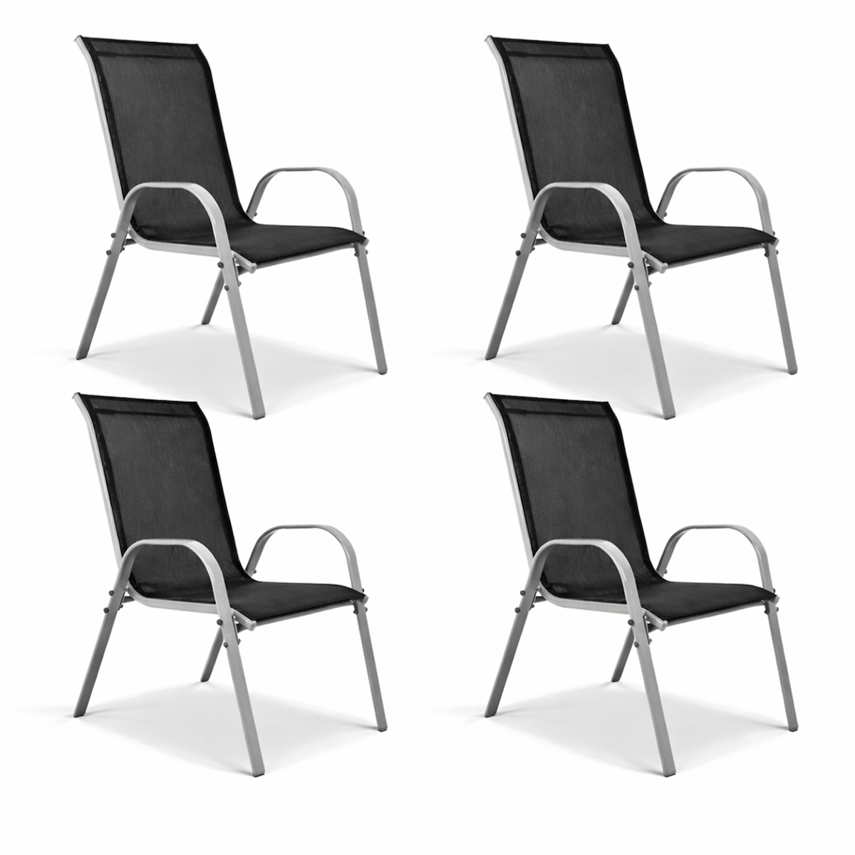 Mojawo 4xOutdoorstuhl Gartenstuhl Stapelstuhl Metall Silber Textilen Schwarz Image
