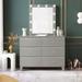 Champagne 6 Drawers Silver Rubber Wood Dresser & Mirror with LED Lights