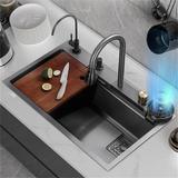 Stainless Steel Drop-in Kitchen Sink Waterfall Faucet and Accessories