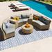 U_Style 6 - Person Fan-shaped Rattan Suit Combination with Cushions and Table,Suitable for Garden