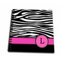 3dRose Letter L monogrammed black and white zebra stripes animal print with hot pink personalized initial - Memory Book 12 by 12-inch