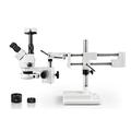 Vision Scientific Trinocular Zoom Stereo Microscope 10x WF Eyepiece 3.5xâ€”90x Magnification 0.5x & 2x Aux Lens Double Arm Boom Stand 144-LED Ring Light with Control 5.0MP Digital Eyepiece Camera