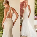 Robe de mariée dos nu à col en V pour femmes robe de mariée en fibre de dentelle robe plissée