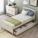 Twin size Platform Storage Bed with 2 Side Drawers & Vintage Headboard, Solid Wood Slats Support, Bedroom Furniture