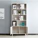 68''H Wood Bookcase Bookshelf with 2 Doors / 7 Open Storage Compartments / Adjustable Metal Legs for Stable, White