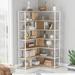 Industrial 7-Tier Bookcase Home Office Bookshelf, L-Shaped Corner Bookcase with Metal Frame and MDF Board, Oak