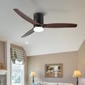 52 Inch Low Profile Ceiling Fan With Lights 3 Wood Fan Blade Noiseless Remote Control Flush Mount Ceiling Fan With Light for Farmhouse Modern Style Contemporary Decor