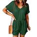 Sayhi Jumpsuits For Women Loose Dressy Stretchy Casual Summer Rompers Jumpsuit With Pocket V-neck Bodysuit Green M