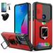 Phone Case for Motorola Moto G Play 2023 with Camera Cover Card Holder (3in1 Case Red +Tempered Glass +Car Mount)