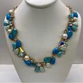 J. Crew Jewelry | J. Crew Necklace Turquoise Blue Ab Crystal Pearl Statement Necklace | Color: Blue/Gold | Size: 19”