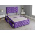 Crushed Velvet Chesterfield Divan Bed with Matching Footboard - Base Only No Mattress Include (Purple, 5FT - 2 Drawers Foot End)