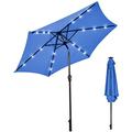 TANGZON 2.7M/3M Garden Parasol Umbrella, Tilting Patio Umbrella with 24 Solar Powered LED Lights & Crank Handle, Outdoor 6/8-Rib Market Parasol Sunshade for Beach Poolside Porch Balcony (Blue, 2.7M)