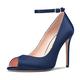 Castamere Women's High Heel Stilettos Peep Open Toe Pumps Court Shoe Ankle Strap Dress Wedding Sandals 10 CM Heels Navy Blue Satin 4 UK