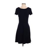 Ann Taylor LOFT Casual Dress - A-Line Crew Neck Short Sleeve: Blue Solid Dresses - Women's Size 4 Petite