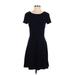 Ann Taylor LOFT Casual Dress - A-Line Scoop Neck Short sleeves: Blue Print Dresses - Women's Size 4 Petite