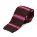 Men's Wool Knitted Tie - Stripe Brown, Red & Blue Burrows & Hare