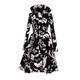 Black / White Hooded Black And White Waterproof Women's Coat With Floral Print: Blooming Night Extra Small Rainsisters