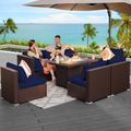 Latitude Run® 7-Piece Outdoor Patio Wicker Sofa Set w/ Firepit Table & Cushions Synthetic Wicker/All - Weather Wicker/Metal/Wicker/Rattan/Rust | Wayfair