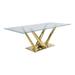 Everly Quinn Pedestal Dining Table Glass/Metal in Yellow | 30.5 H x 78.6 W x 39.4 D in | Wayfair D3D4808A8E534C82AEE3FA27B2460249