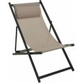Spetebo - Metall Liegestuhl + Kopfkissen - beige - Sonnen Garten Liege Strandliege grau
