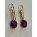 Edwardian Style Amethyst & Pearl 9 Karat Gold Earrings