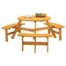 6-Person Circular Outdoor Wooden Picnic Table w/ 3 Built-In Benches 500lb Capacity for Patio Backyard Garden - Natural