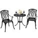 Leeten 3 Piece Garden Bistro Set Outdoor Cast Aluminum Table and 2 Chairs Sets with Umbrella Hole for Patio Backyard Balcony Black