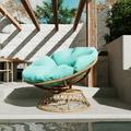 MeetLeisure Wicker Outdoor Patio Papasan Lounge Chair with Sky Blue Cushion