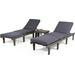 Afuera Living Outdoor Acacia Wood 3Pc Chaise Lounge Gray/Dark Gray Cushions