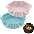 Air Fryer Silicone Pot LIFETWO 2Pcs 8.5 inch Air Fryer Oven Accessories Food Safe Reusable Air Fryer Basket - 4 to 7 QT (Pink+Blue)