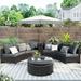 TOPMAX 6 Pieces Outdoor Sectional Half Round Patio Rattan Sofa Set PE Wicker Conversation Furniture Set w/ One Storage Side Table for Umbrella and One Multifunctional Round Table Brown+ Gray