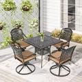 W WARMHOL 5 Piece Patio Dining Set Outdoor Table and Chairs Set for 4 Cushioned Swivel Rocking Chairs and 35.2 Square Table All-Weather Cast Aluminum Patio Funiture Set 2.2 Umbrella Hole