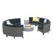 GDF Studio Marlen Outdoor Wicker 8 Seater Circular Sectional Sofa Set with Fire Pit Dark Gray Mixed Black and Light Gray