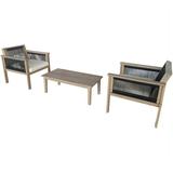 Afuera Living Outdoor 3PC Acacia Wood and Wicker Conversation Set in Beige/Black