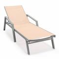 LeisureMod Marlin Modern Outdoor Chaise Lounge Arm Chair with Grey Powder Coated Aluminum Frame for Patio and Backyard Garden (Light Brown)