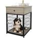 Wooden Furniture Style Dog Crate End Table with Drawer Wood Pet Kennels Side Table Bed Nightstand Indoor Use Chew-Proof Dog House for Small Dogs Easy Installation Grey