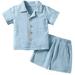 GYRATEDREAM Toddler Baby Boys Clothes Set Short Sleeve Button-Down Shirt Tops + Cotton Linen Shorts 2PCS Summer Outfit 12-18M