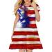 Girls Dresses Short Sleeve Casual Dress Independence Day Printed Pink 150