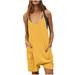 CQCYD Jumpsuits for Women Dressy Sleeveless Jumpsuits Printed Loose Casual Jumpsuits Casual Summer Overalls Cotton Linen Shorts Rompers Jumpsuits Wide Pocket Leisure Jumpsuits Yellow XL #9