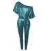 Women Sexy Faux Leather Jumpsuits Long Sleeve Off Shoulder One Piece Bodycon Romper Party Clubwear