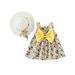 Baby Girl 2Pcs Summer Outfits Sleeveless Bow Front Floral Print Dress + Sun Hat Set