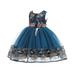 B91xZ Tulle Prom Dress 2023 New Children s Dress Lace Wedding Skirt Princess Dress Attended The Baby Fall Outfits for Girls Blue 5-6Years