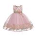 B91xZ Tulle Prom Dress 2023 New Children s Dress Lace Wedding Skirt Princess Dress Attended The Baby Fall Outfits for Girls Rose Gold 6-7Years