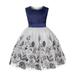 Summer Dress Girls Short Sleeve A Line Short Dress Casual Print Blue 150