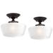 Regency Hill Schoolhouse Rustic Farmhouse Ceiling Light Semi Flush Mount Fixture 12 Set of 2 Bronze Metal White Glass Shade for Bedroom